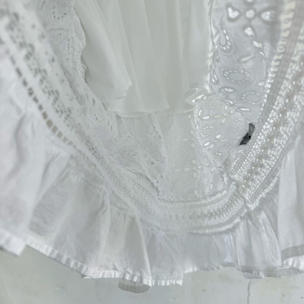 Maxi Skirt White 100% Cotton Eyelet Tiered Ruffles Crochet Cottagecore Cowgirl M - Picture 4 of 8